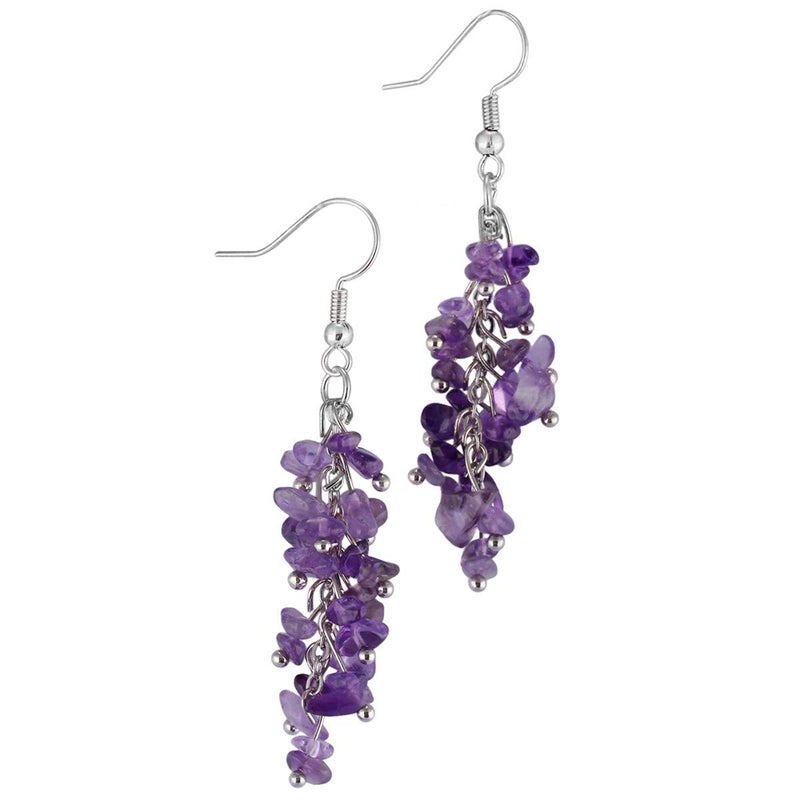 Nupuyai Natural Tumbled Chips Stone Healing Crystal Dangle Hook Earrings for Women, Amethyst - Image 1